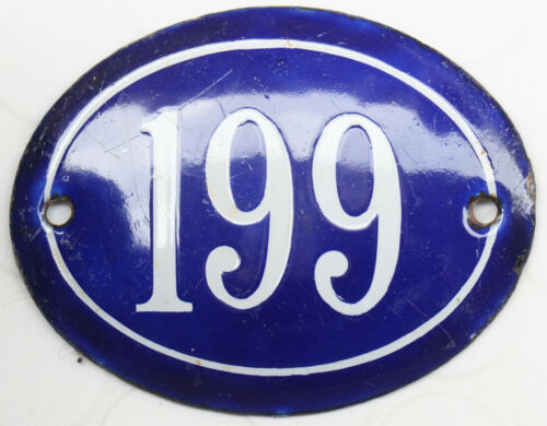 Old blue oval French house number 199 door gate plate plaque enamel steel sign  - Afbeelding 1 van 1
