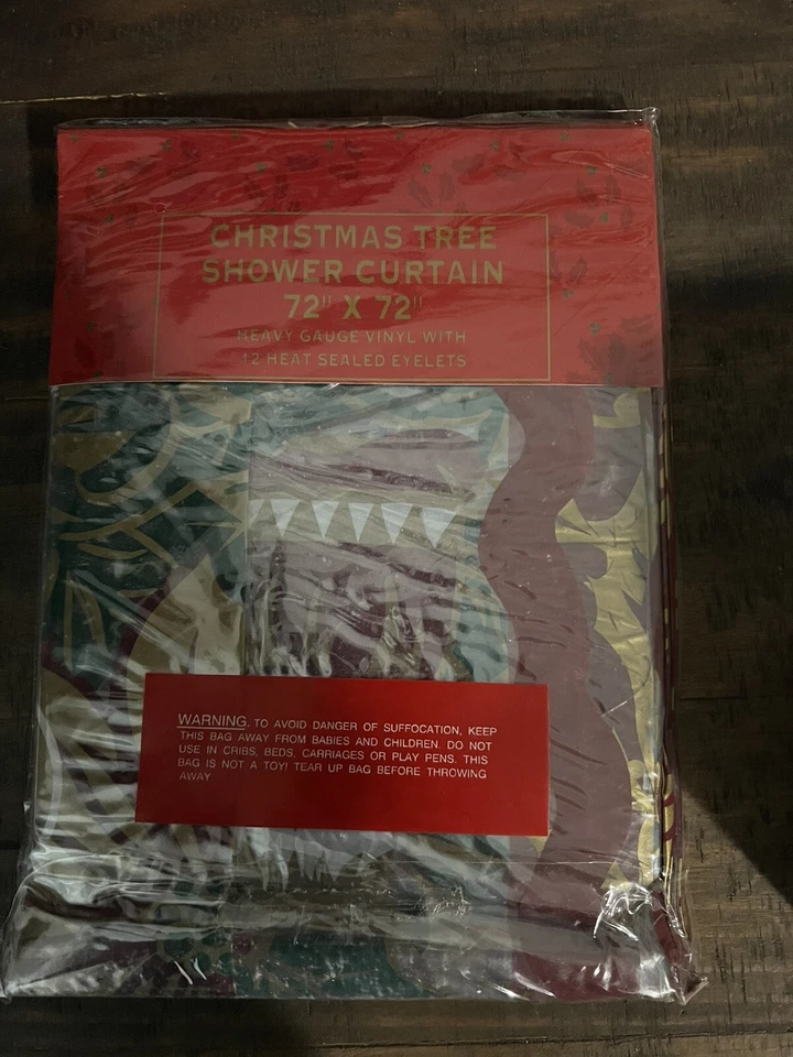 Vintage Christmas Tree Shower Curtain Poinsettias Candles Ornaments Angels Gold/ - Image 3 of 3