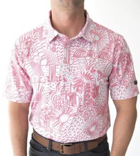 Yatta Golf Mens Pink Tropical Hula Performance Polo Shirt Moisture Wicking