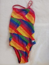 Speedo Girls Swimsuit Size 8 24 One Piece Cross Back Strap Rainbow NWT