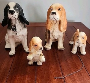 VTG Set 3 Porcelain Mom Cocker Spaniel Dog & Puppies Chain Japan Erich Stauffer