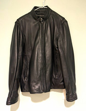 Andrew Marc Men's Black Leather Short Jacket Full Zip Stand-Up Collar Size M