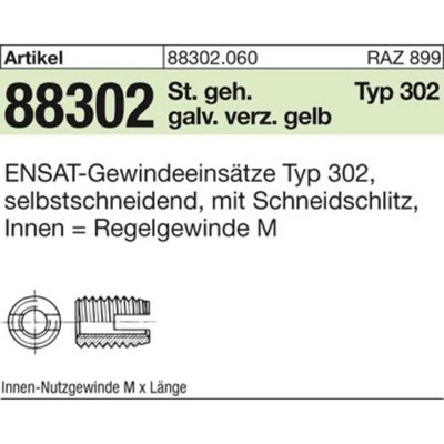 Gewindeeinsatz ENSAT Gewindebuchse Stahl Typ 302 M16x22 galv verzinkt 10 Stück