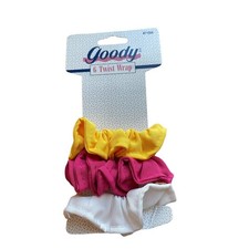 Vtg 1990's 3 Hair Scrunchie Twist Wraps GOODY UNWORN NEW Grosgrain Pink White