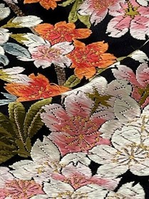 Japanese kimono,UCHIKAKE,Wedding Robe,SAKURA,Peonies,Kara-Ori,Black,L6'.11",4795