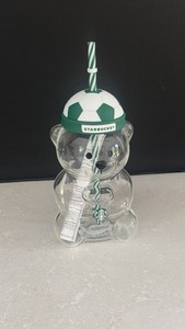 Starbucks Bearista Glass Cold Cup Soccer Edition 20oz w Lid & Straw World Cup