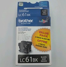 Brother LC61BK 61 Genuine Ink Cartridges 2 Pack Black Value Pack New Exp 3/2015