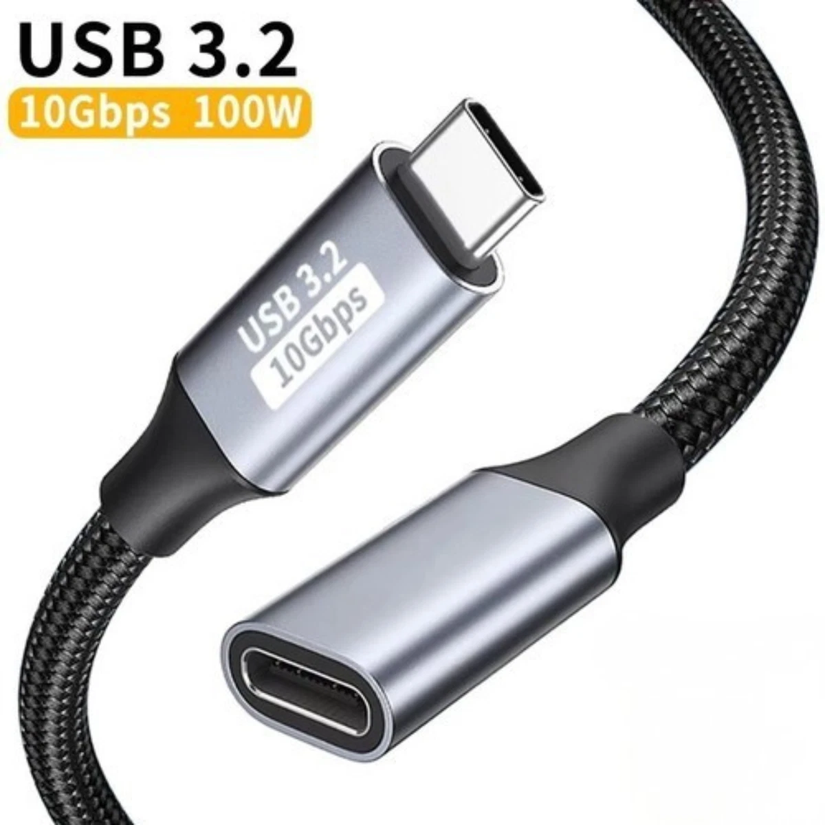 USB 3.2 Type-C Extension Cable USB-C Male to Female Charging 100W 4K 10Gbps Cord
