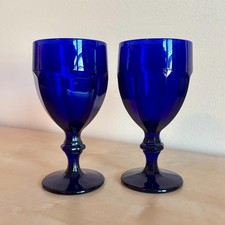 Two Libbey Cobalt Blue Glass Water Goblets, Vintage Duratuff Glasses Made in USA