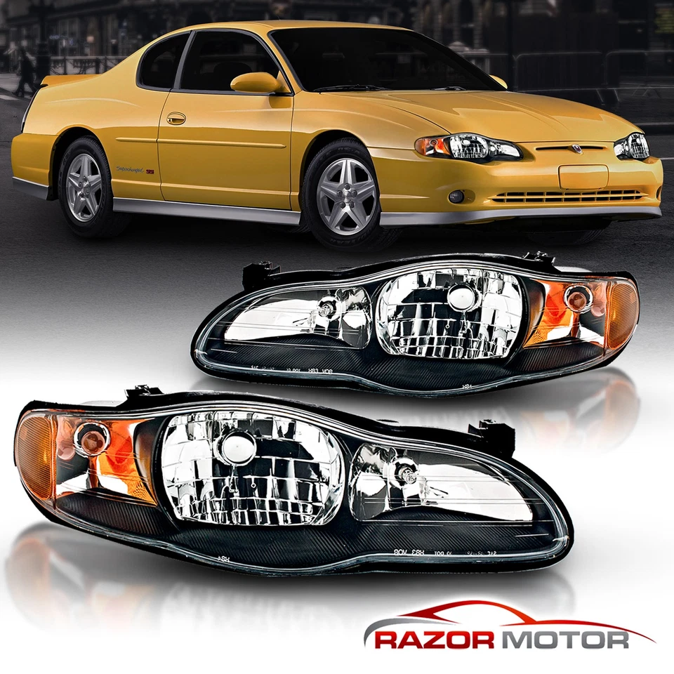 Faro de repuesto negro para Chevy Monte Carlo 2000 2001 2002 2003 2004 2005 Foto 2 de 4