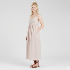 Quince Stripe Organic Cotton V-Neck Strappy Sleeveless Maxi Dress w/ Pockets XL
