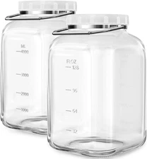 2 Pack 1.5 Gallon Glass Jar with Lid Wide Mouth, Large Mason Jar with Airtight S