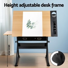 Artiss Drawing Desk Stool Set Drafting Table Adjustable Angle Tilt Drawers Black — image 5