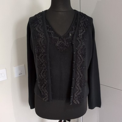 Twin-Set Größe 14 verziertes Tank und Strickjacke von M&S Abend Party Glamourös