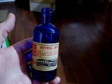 Vintage Skull & Crossbones Cobalt Blue Poison Bottle BUTTE MONTANNA