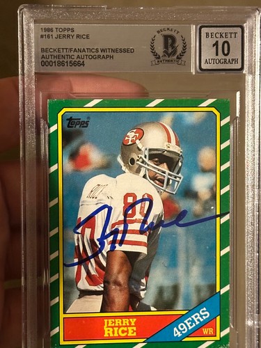 1986 Topps 161 Jerry Rice Rookie Card Autographed Beckett 10 Gem Mint ...