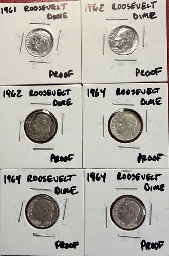 Lot of (6) Proof Roosevelt Dimes. High Grades. Mixed Dates