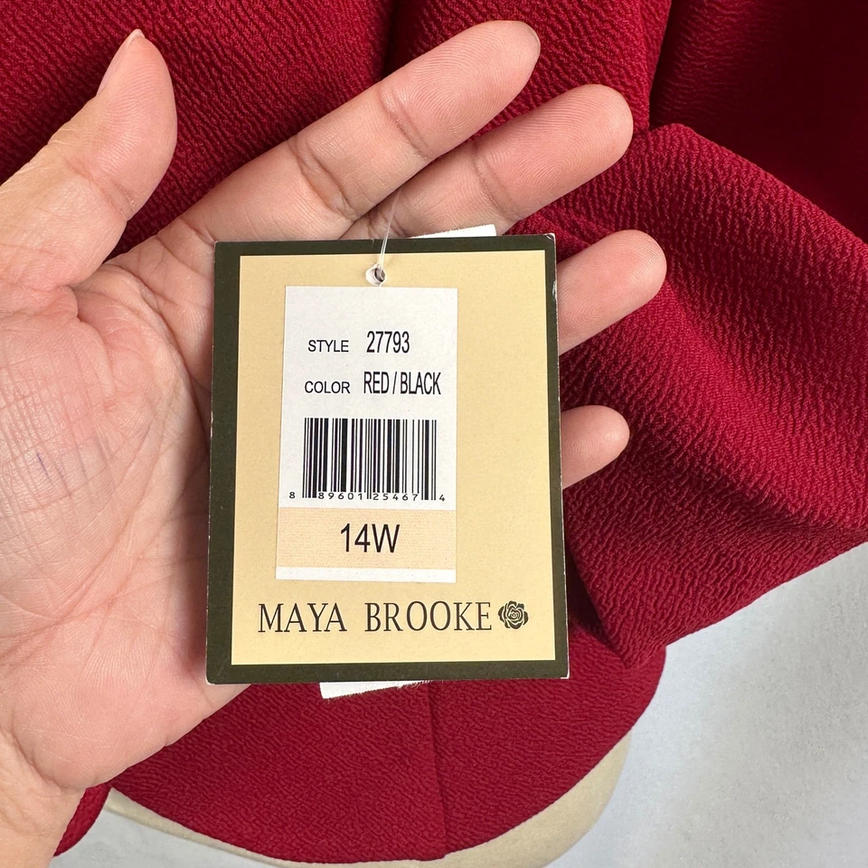 Nueva Chaqueta Blazer Maya Brooke Mujer 14 Roja Negra Manga 3/4 Frente Abierto Talla Foto 2 de 4