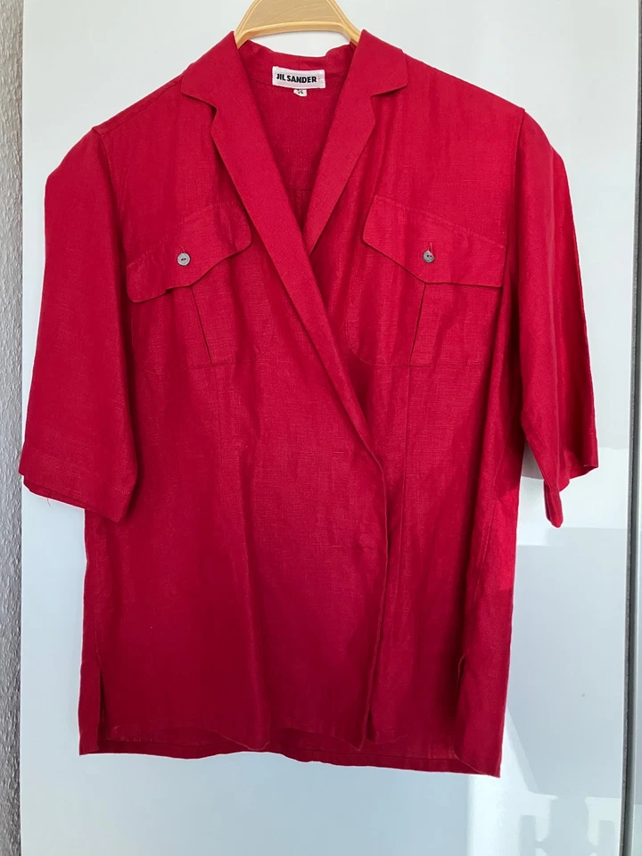 Vintage Original Jil Sander Bluse Jacke Blazer rot 100% Leinen Gr. 36 - Bild 3 von 4