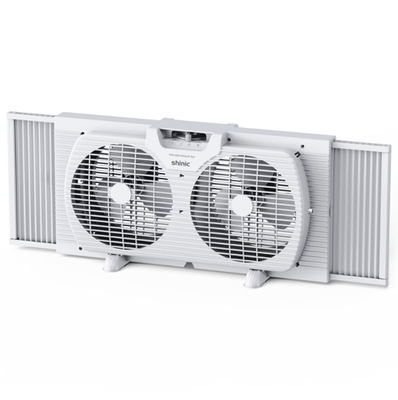 #ad 9quot; 3 Speed Twin Window Fan White Removable Bug Screen Adjustable 22quot; 33.5quot; $36.72