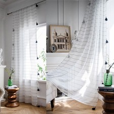 Bohemian Curtain for Living Room Bedroom Tassels Window Curtain Drape Treatment