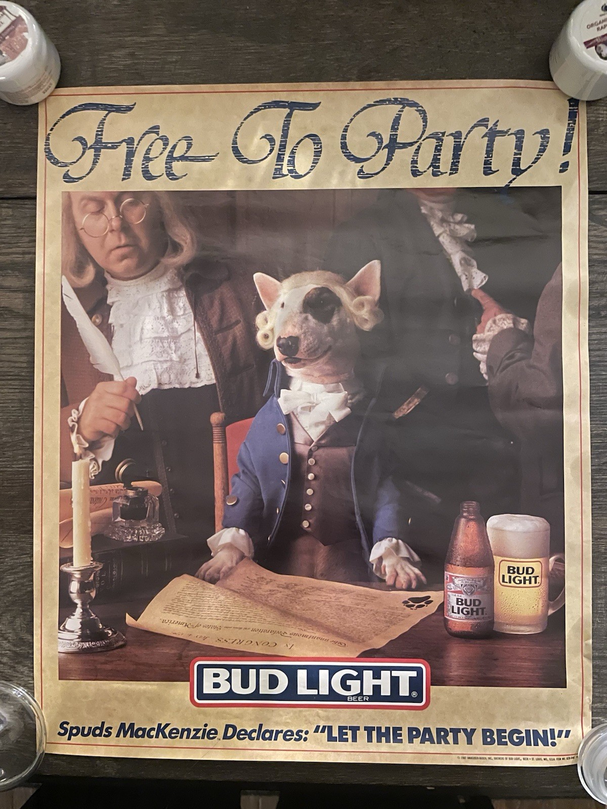 1987 Retro Bud Light Beer Spuds MacKenzie "Free To Party" 17" x 15" Poster