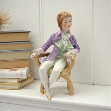 Vintage German Porcelain Figurine - Man in Chair - Hand Painted G7185 - 7.5 inch