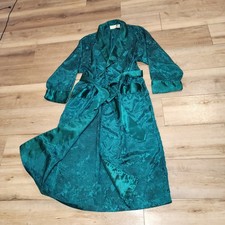 VTG Victoria's Secret Kimono Robe Emerald Sz S/P GOLD LABEL Floral Baroque Satin