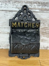 Victorian Antique Cast Iron Match Holder Box Venus & Cupid Kissing Cherubs VTG