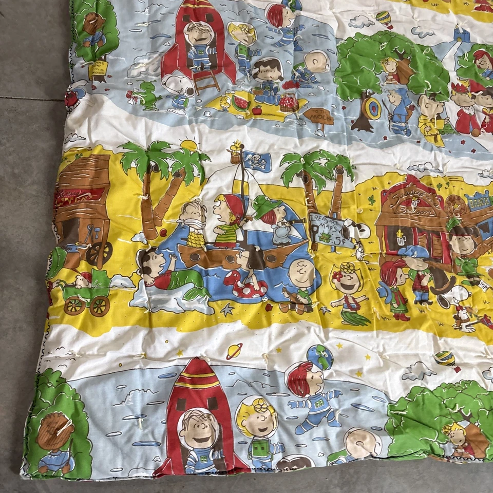 De Colección Peanuts Snoopy & Gang Doble Manta Edredón Topper Vaquero Occidental Pirata Blanco Foto 2 de 4