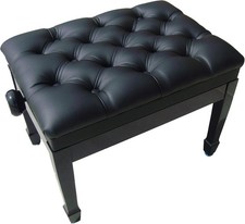 GENUINE LEATHER PILLOW TOP ADJUSTABLE PIANO BENCH/STOOL-EBONY OPENED ITEM