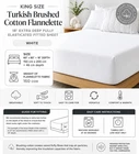 18" 46cm Extra Deep King Size Fitted Sheet White 100% Brushed Cotton Flannelette