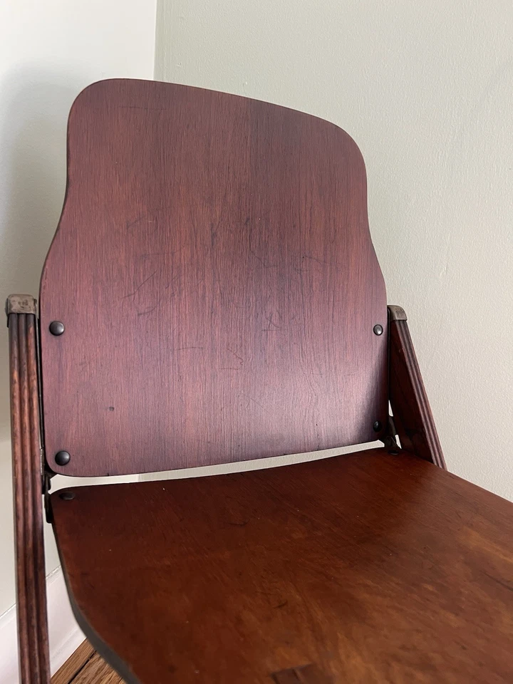 Vintage American Seating Co. Folding Wooden Chair with /Metal - Image 2 of 4