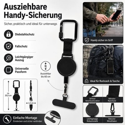 2 Stück Anti-Diebstahl Handyband Ausziehbar mit Karabiner Outdoor