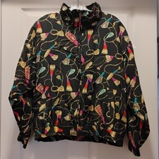 Vintage Rhoda Lynne Jacket Tassel Print Silk Full Zip Windbreaker 80s Size M