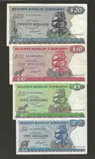ZIMBABWE $2 5 10 20 Dollars 1980 HARARE, P-1a 2a 3a 4a, Original Circulated Set