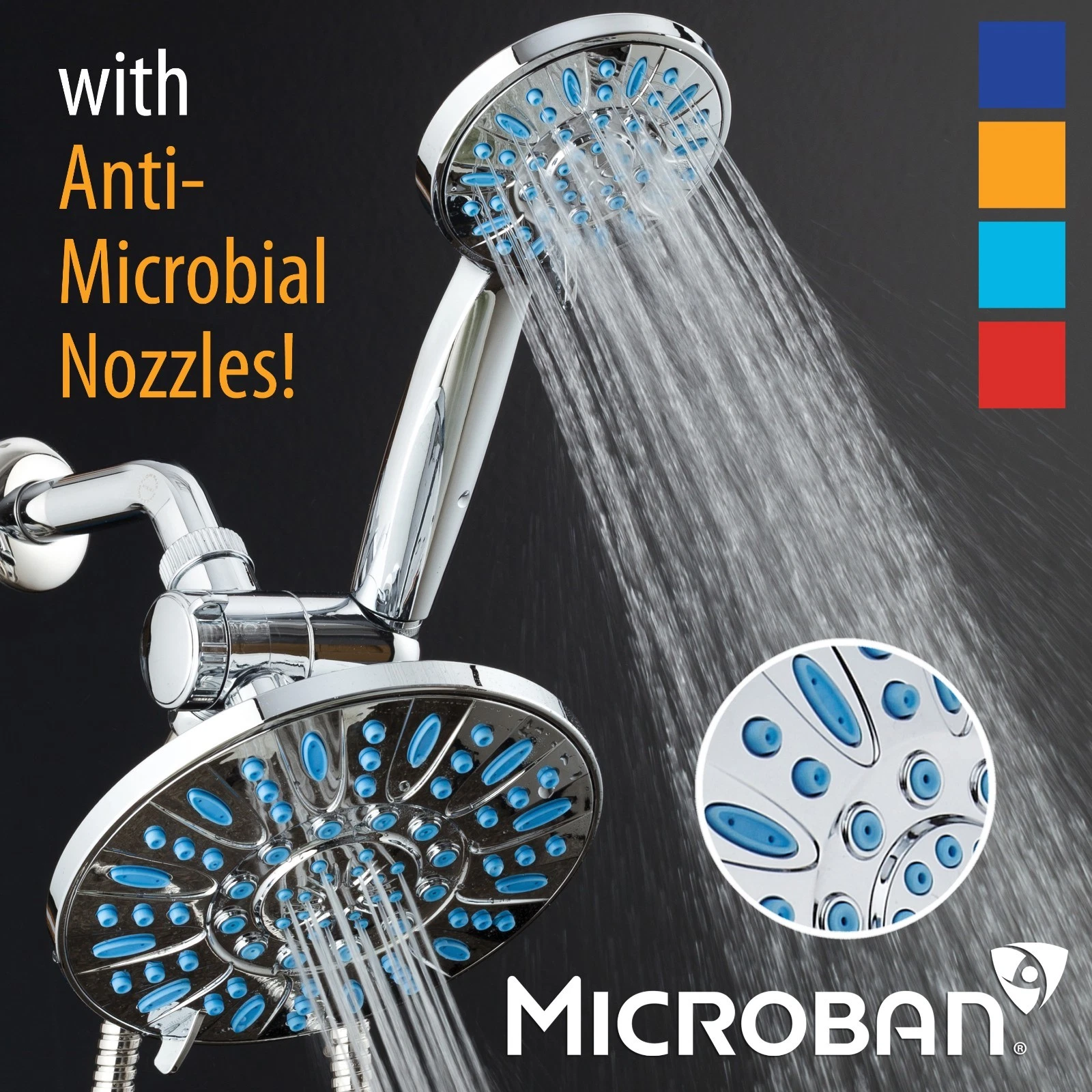AquaDance 7" High-Pressure Blue Antimicrobial 30-setting Rain Shower Head Combo