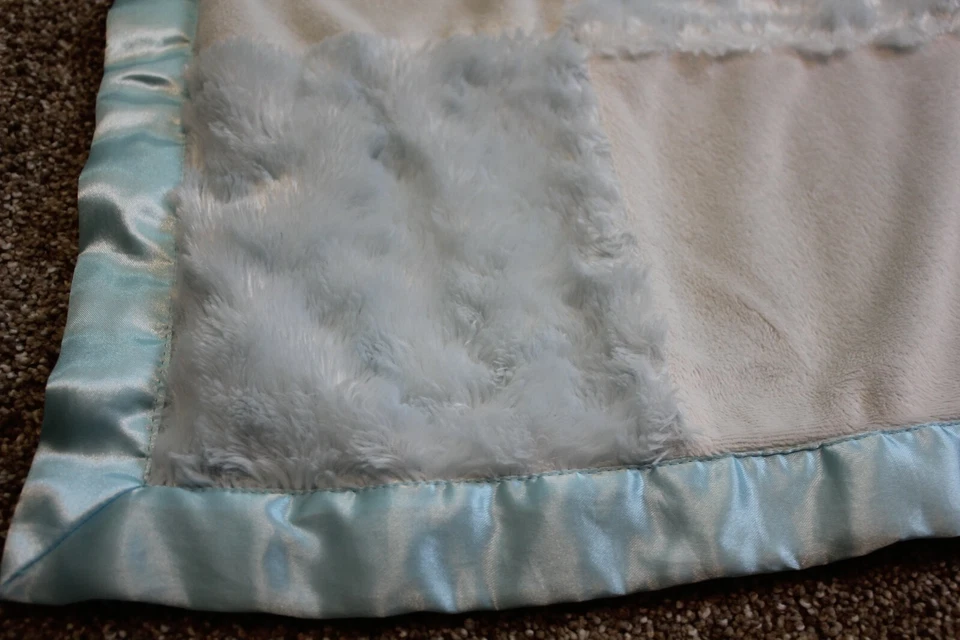 Eastpoint Baby Light Turquoise Teal Blue Infant Boys Patchwork Blanket Satin HTF - Image 3 of 4