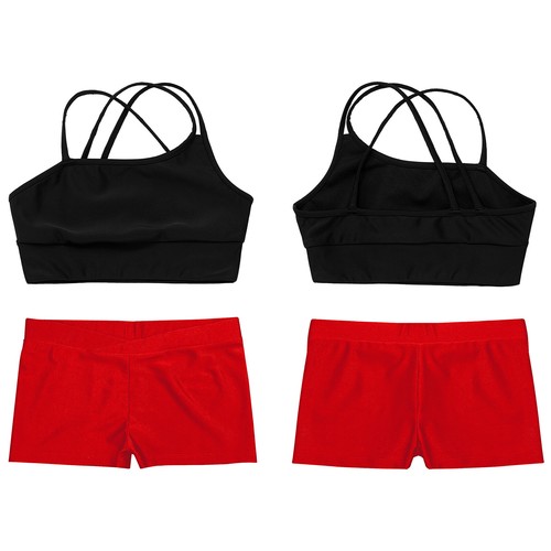 Kids Girls Set Asymmetrical Suit Strappy Outfits Beachwear Dancewear Running - Picture 42 of 64