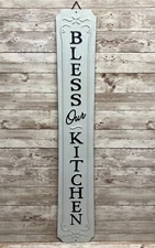 Vintage Style Vertical Kitchen Sign Bless Our Kitchen Seafoam Green 28x5