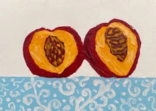 Original painting, Peach Fruite, small mini Abstract painting, impasto, 7x5''
