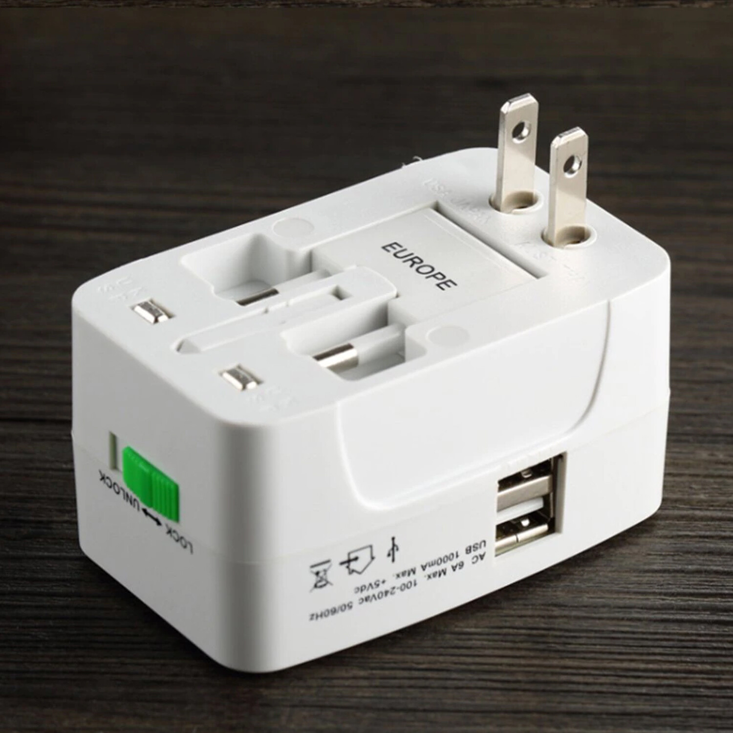 International Adapter Plug AU/UK/US/EU World Traveling 2 USB AC Power