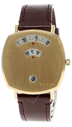 GUCCI Grip 35MM Gold PVD Brown Leather 
