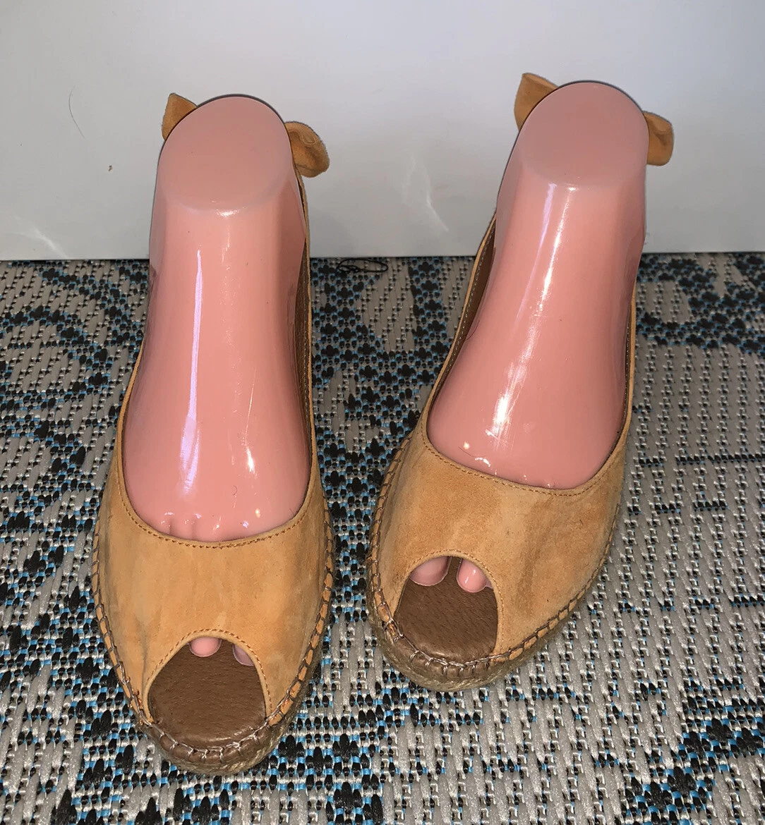 Eric Michael Womens Sz 10 Suede Bow Slingback Espadrilles Wedge