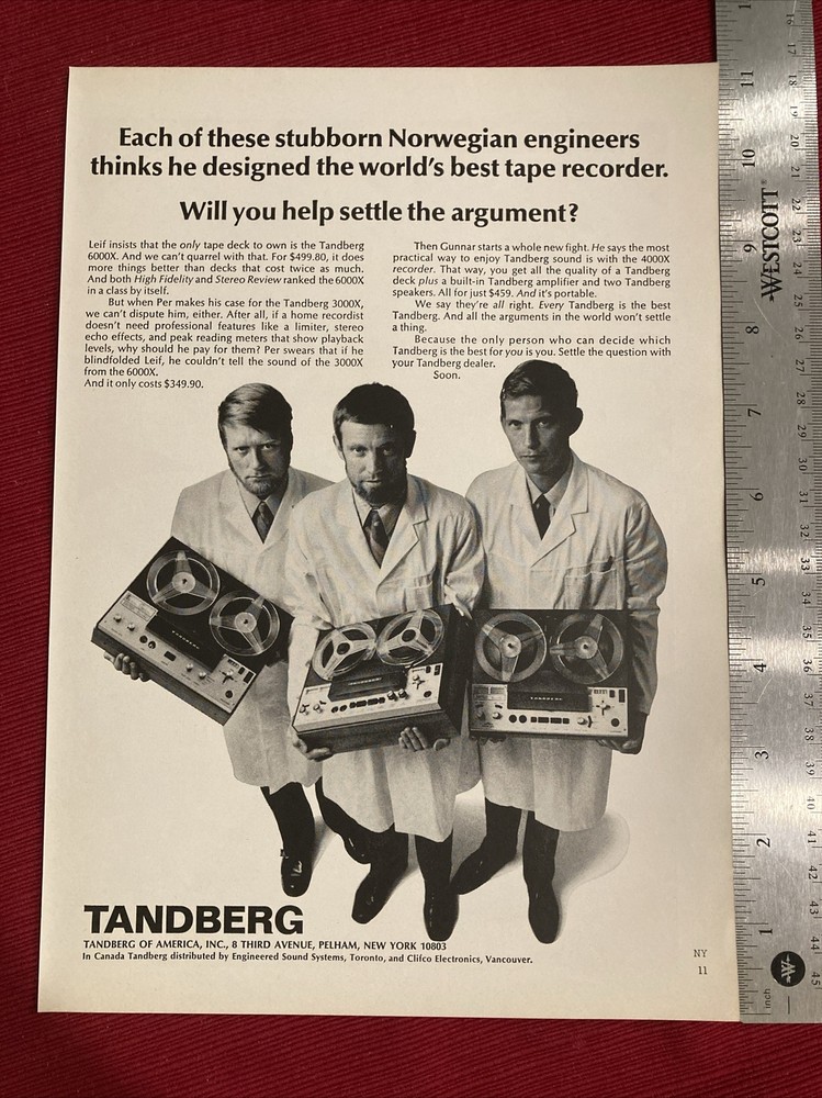 Tandberg 6000X Tape Recorder 1971 Print Ad - Great To Frame!