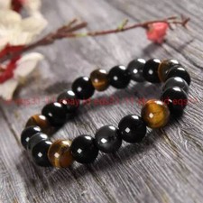 Natural Obsidian Tiger Eye Hematite Beads Healing Triple Protection Bracelet