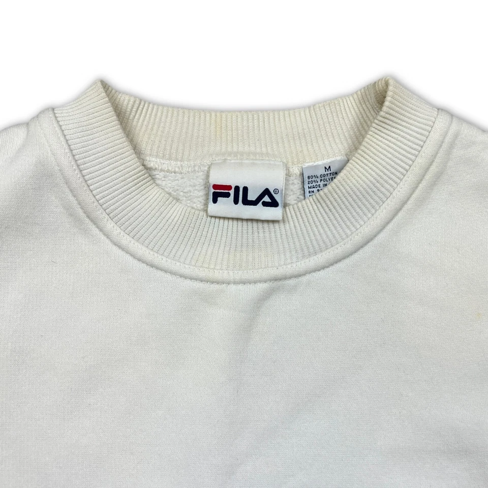 Sudadera vintage Fila para hombre mediana blanca deletreada pulóver años 90 cuello redondo Foto 4 de 4