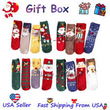 4 Pairs Christmas Crew Socks Winter Soft Warm Slipper Socks Xmas Gift Women US