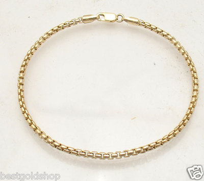 2.5mm Round Box Chain Chain Bracelet Ankle Anklet Real 14K Yellow Gold 