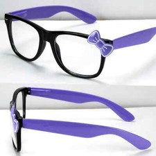 Women Clear Lens Frame Eye Glasses Bow Bowknot Design Hello Kitty Fashion Purple